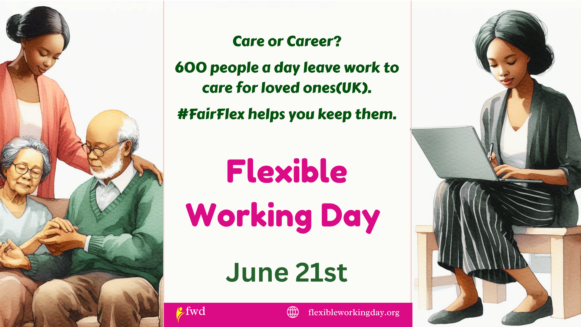 Carer graphic with text: Care or Career? 600 people a day leave work to care